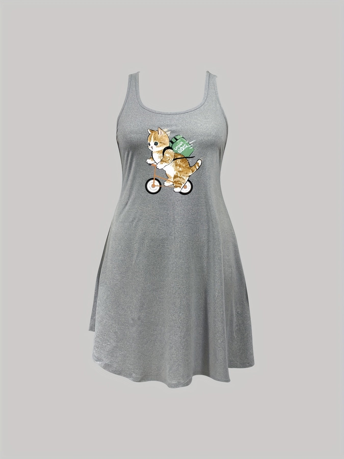  Cat Print Stretch Tank Sleep Dress