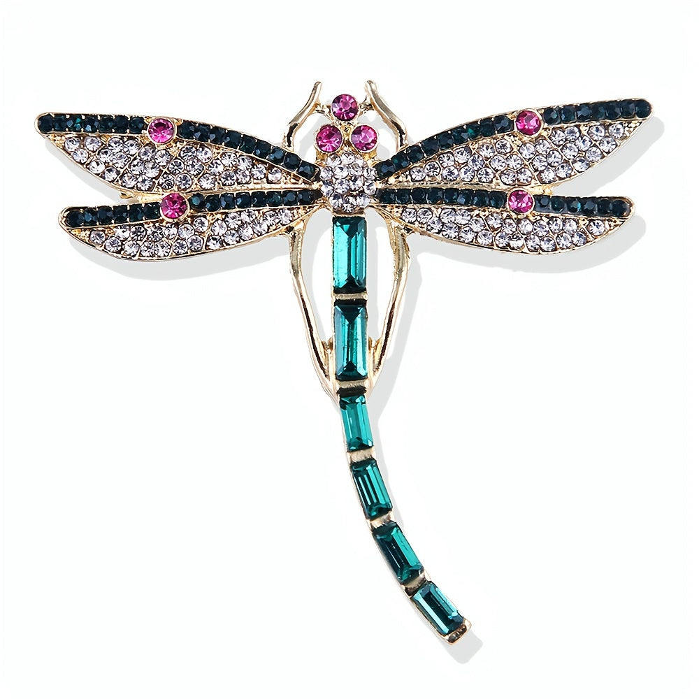 Vintage Green Enameled Dragonfly Brooch Pin