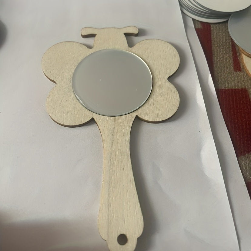 12pcs Mini Wooden Graffiti Mirrors for DIY Painting