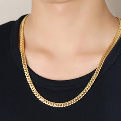 Classic Men's Whip Necklace 5mm Wide Golden Plated Silver for Birthday Party