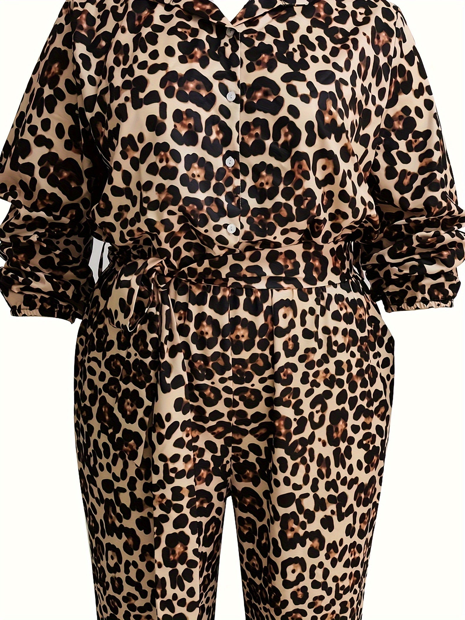  Leopard Print Button Up Jumpsuit with Belt