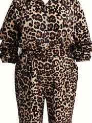  Leopard Print Button Up Jumpsuit with Belt