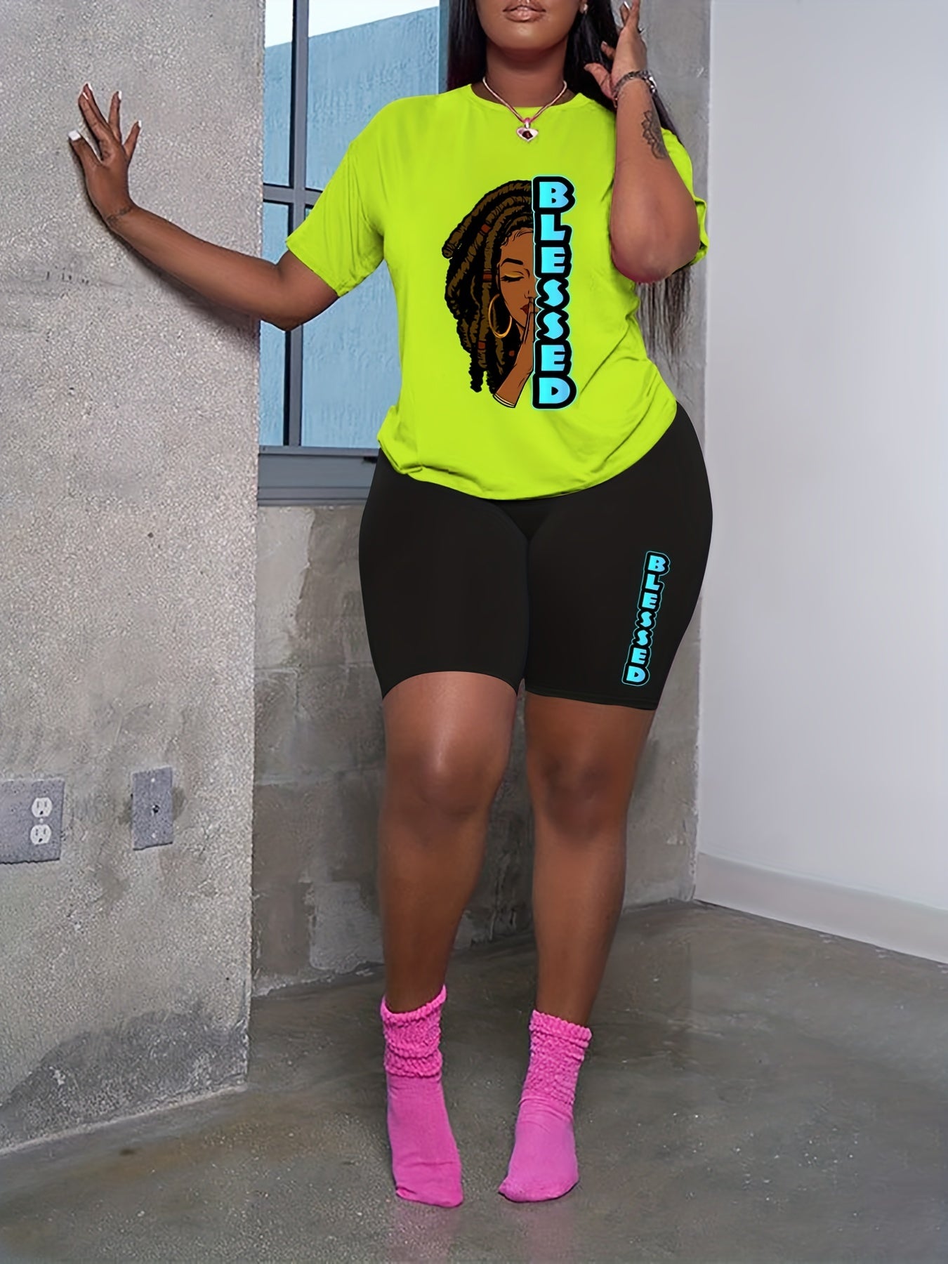 Casual Outfits 2 Piece Set Women's Figure Print Tee & Shorts Set