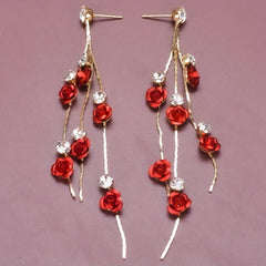 Tassel Red Rose Rhinestone Dangle Earrings