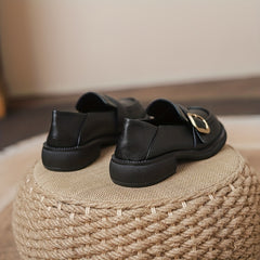 Chunky Heel Loafers Retro Buckle Faux Leather Shoes Comfortable Walking