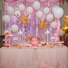 1pc 100 58x198 Laser Tassel Backdrop Curtain Metallic Silk Ribbon