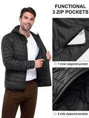 Men's Stand Collar Packable Hooded Winter Jacket Water Resistant Puffy Coat