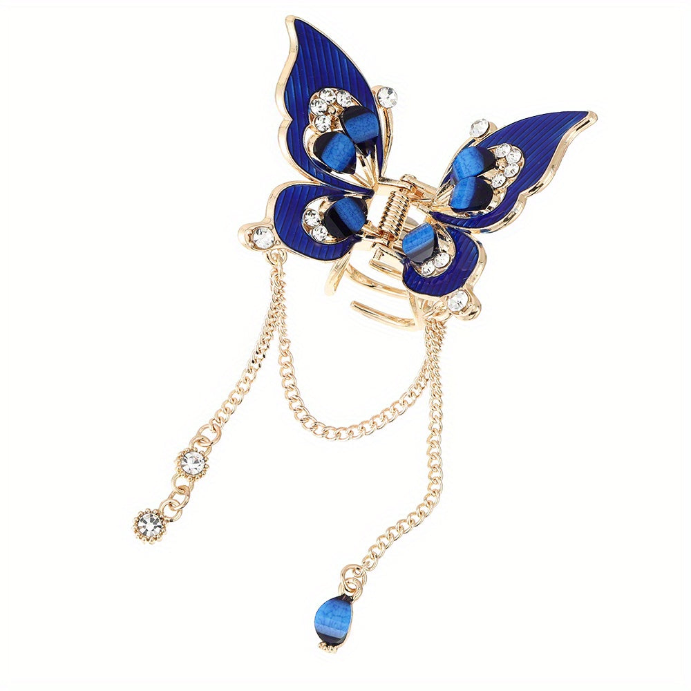 Butterfly & Tassel Hair Claw Rhinestone Banana Clip