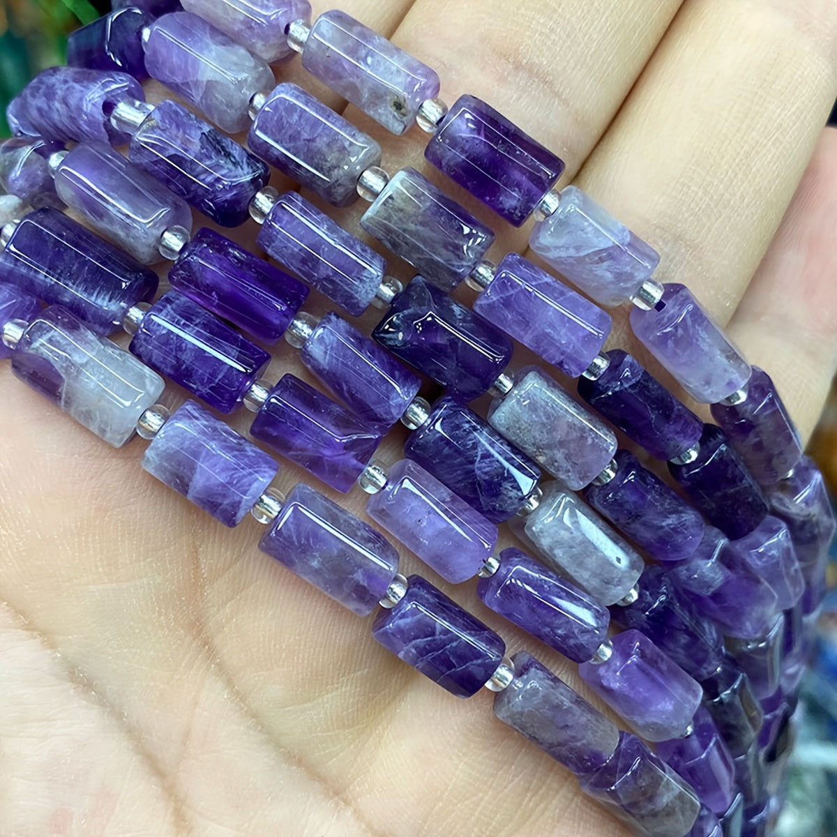 31pcs Natural Stone Cylindrical Loose Beads DIY Bracelet Jewelry Accessories