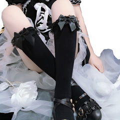 Lace Trim Calf Socks Lolita Bow Knee High Socks Stockings