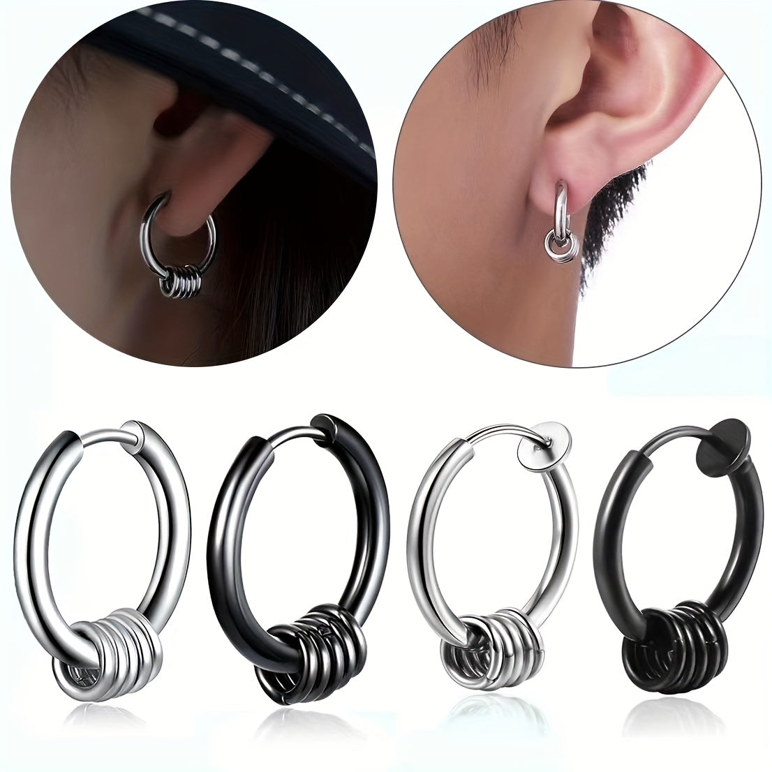 Stainless Steel Circular Earrings Spring Ear Clip For Women Girls