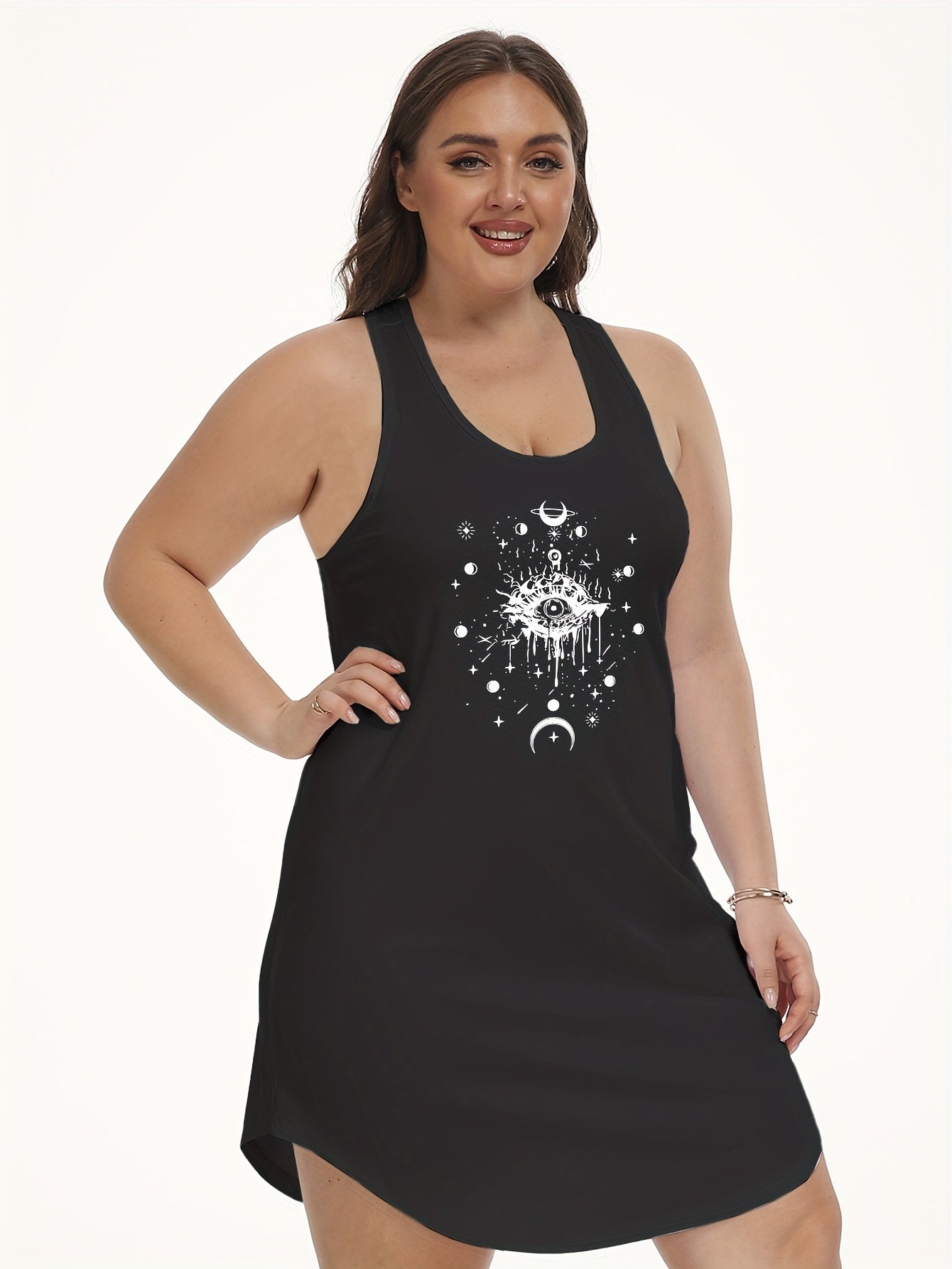  Gothic Eyeball & Moon Star Print Tank Nightdress