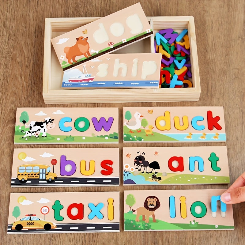 Educational See & Spell Wooden Toy CVC Word Builder Puzzle Boards