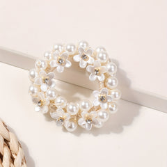 Faux Pearl Hair Rope Ponytail Hair Tie Flower Head Jewelry