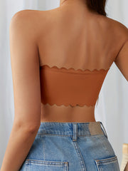 Scallop Trim Bandeau Bra Seamless Comfortable Strapless Stretch Bra