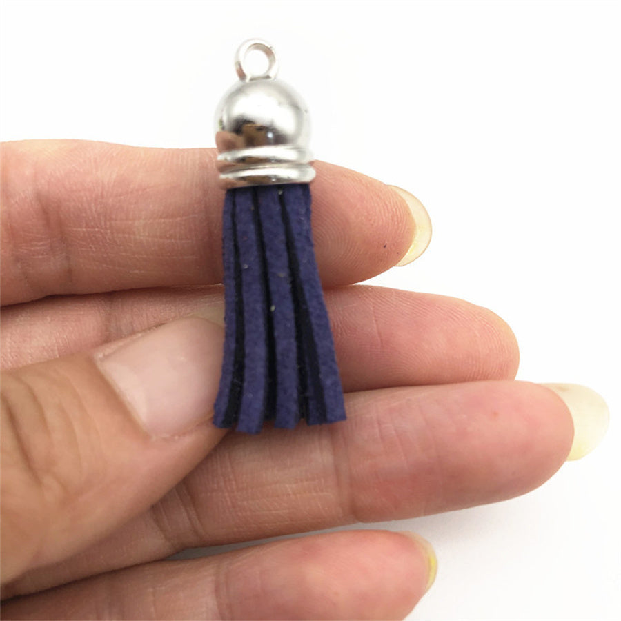 10pcs 38mm Leather Tassel Cap Charms Earring Fringe Keychain Pendant Straps