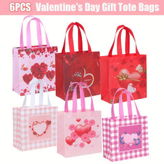 8pcs Valentines Reusable Gift Bags Treat Bags Handles Valentines Party Bags