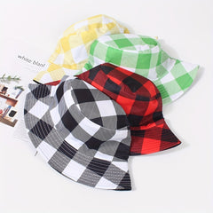 Chessboard Pattern Reversible Bucket Hat Unisex Fisherman Cap