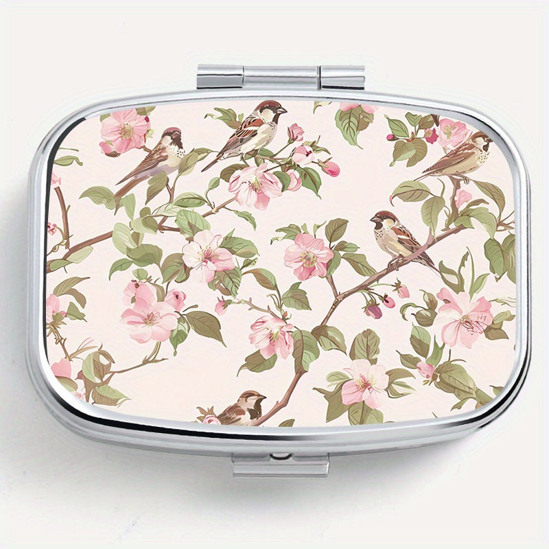 Begonia Tit Print Pattern Square Medicine Box Two Compartment Pill Box