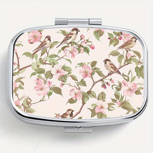 Begonia Tit Print Pattern Square Medicine Box Two Compartment Pill Box