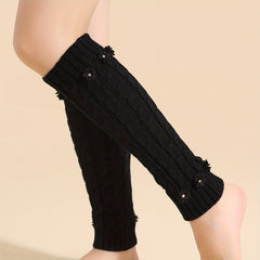 Floral Applique Leg Warmers Knitted Knee High Socks
