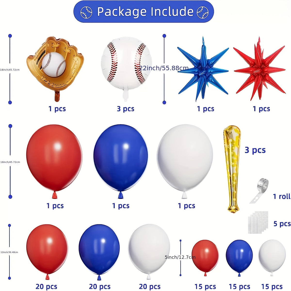 123pcs Baseball Balloon Toy Set Sports Theme Birthday Party Supplies