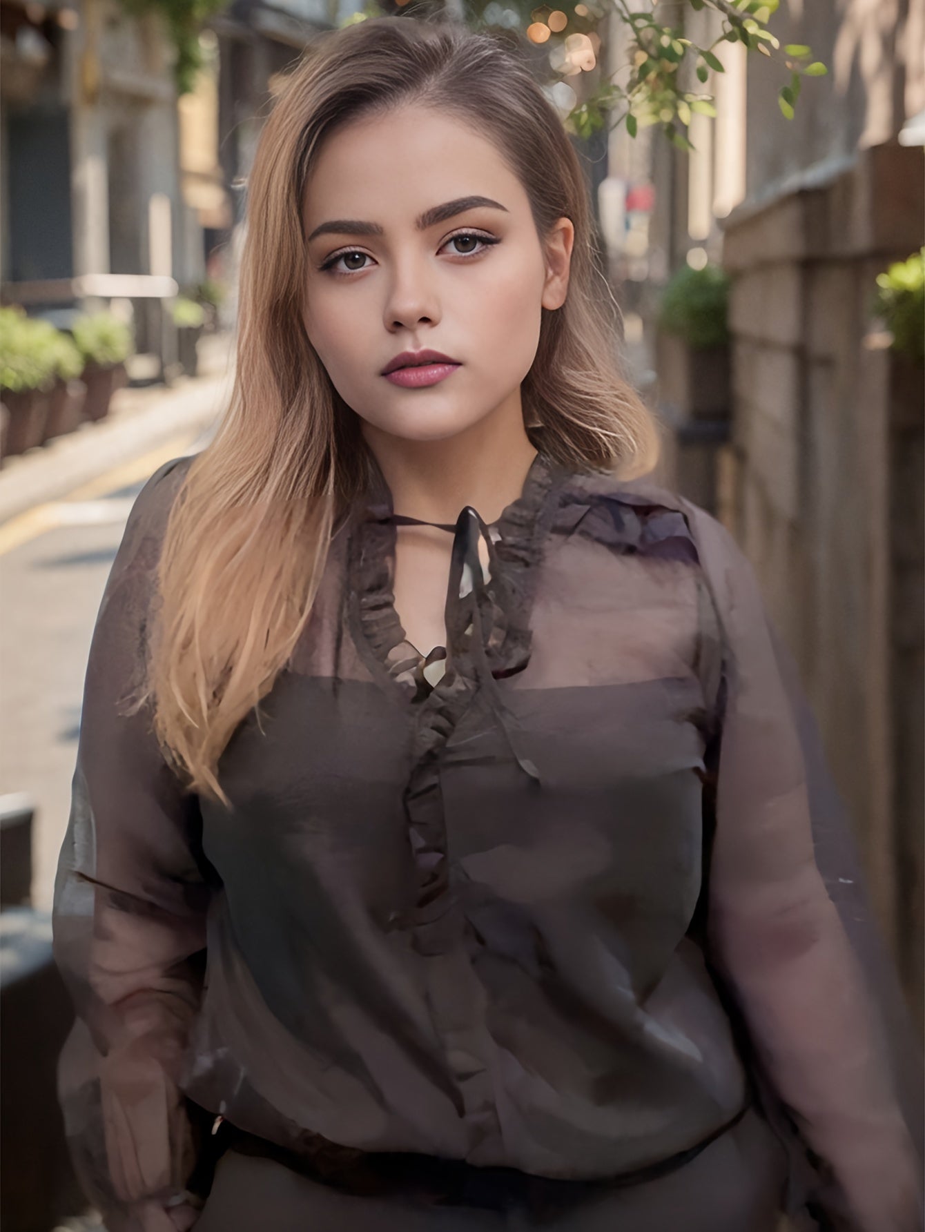  Casual Blouse Solid Ruffle V Neck Top