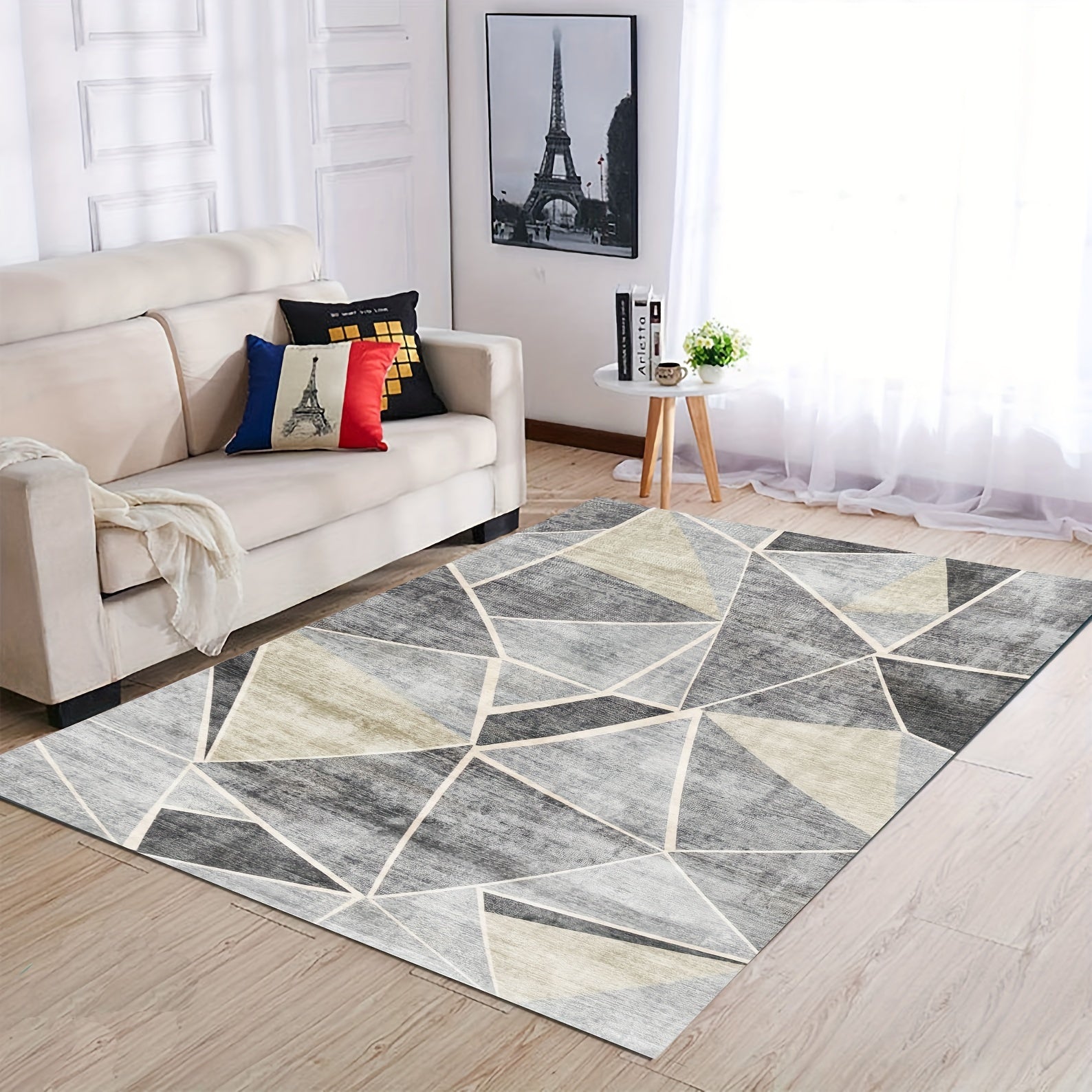 Soft Fluffy Geometric Area Rug Washable Carpet for Living Room Bedroom Apartment