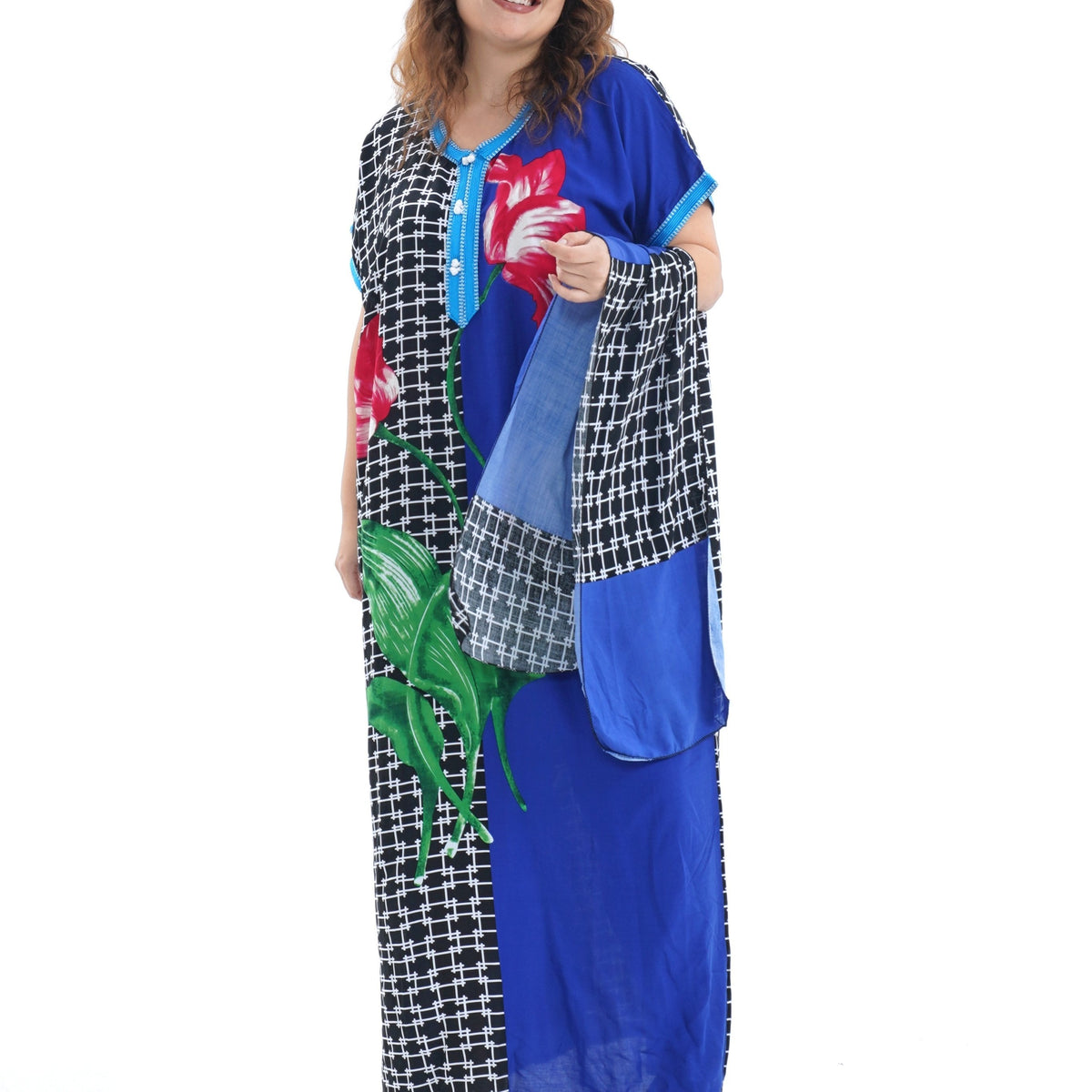 Plus Size Ramadan Kaftan Dress Set Geometric Floral Print