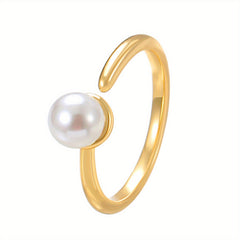 Butterfly Ring 14k Plated Faux Pearl Adjustable Cuff - Party Accessory