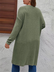  Open Front Ribbed Knit Cardigan with Pockets