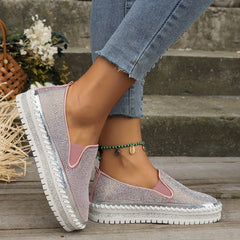 Women's Rhinestone Platform Loafers Slip On Shoes