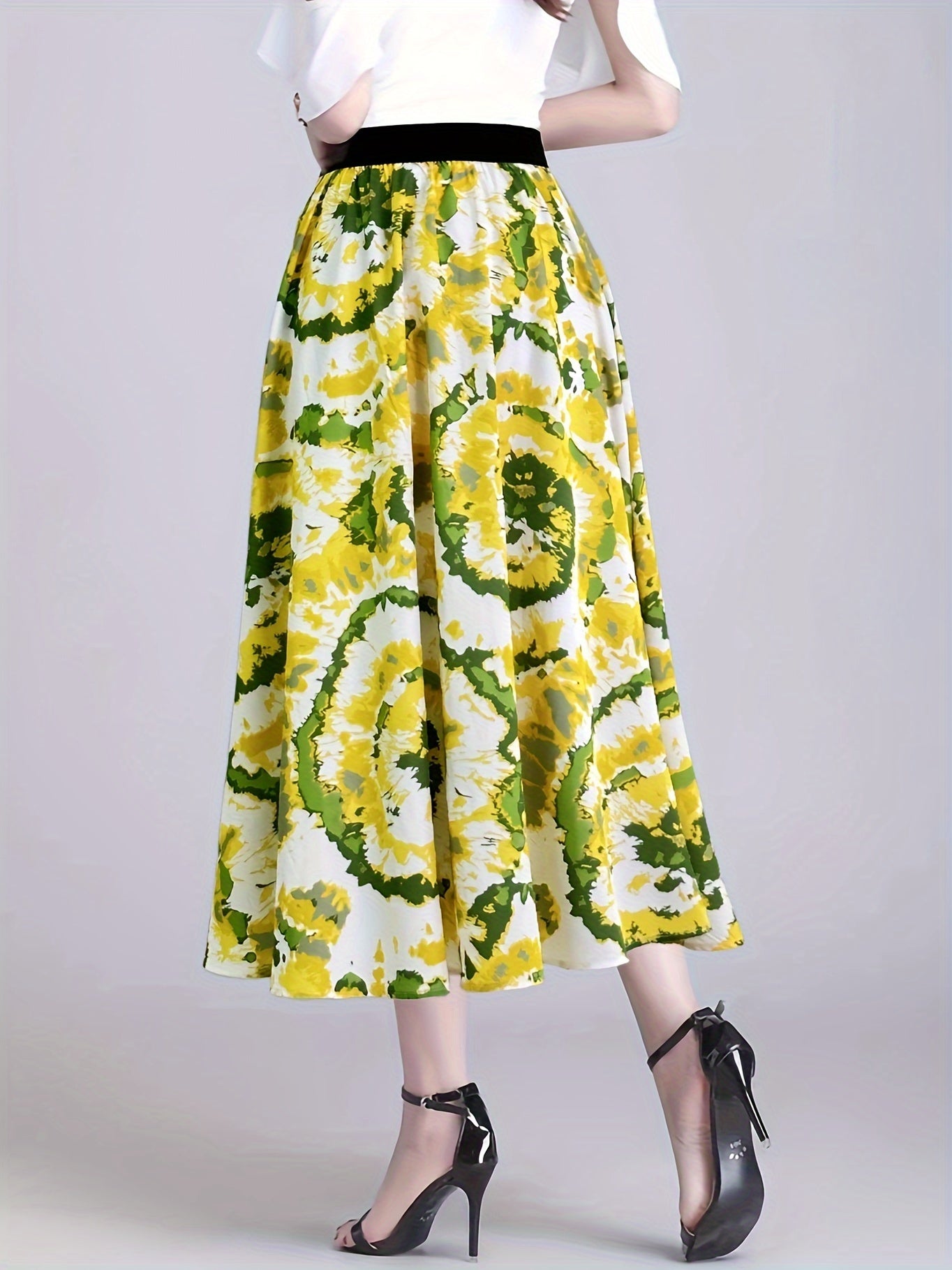 Women's Plus Tie Dye Print High Waist A line Skirt