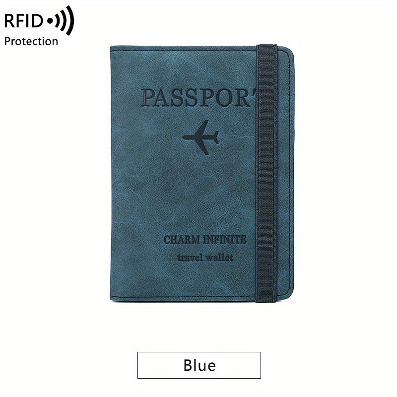 RFID Blocking Passport Holder Card Holder PU Leather Three Fold