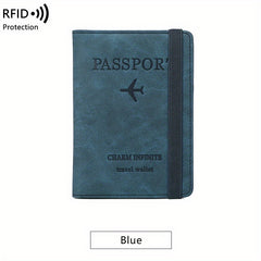 RFID Blocking Passport Holder Card Holder PU Leather Three Fold