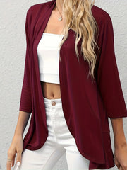  Solid Open Front Half Sleeve Cardigan