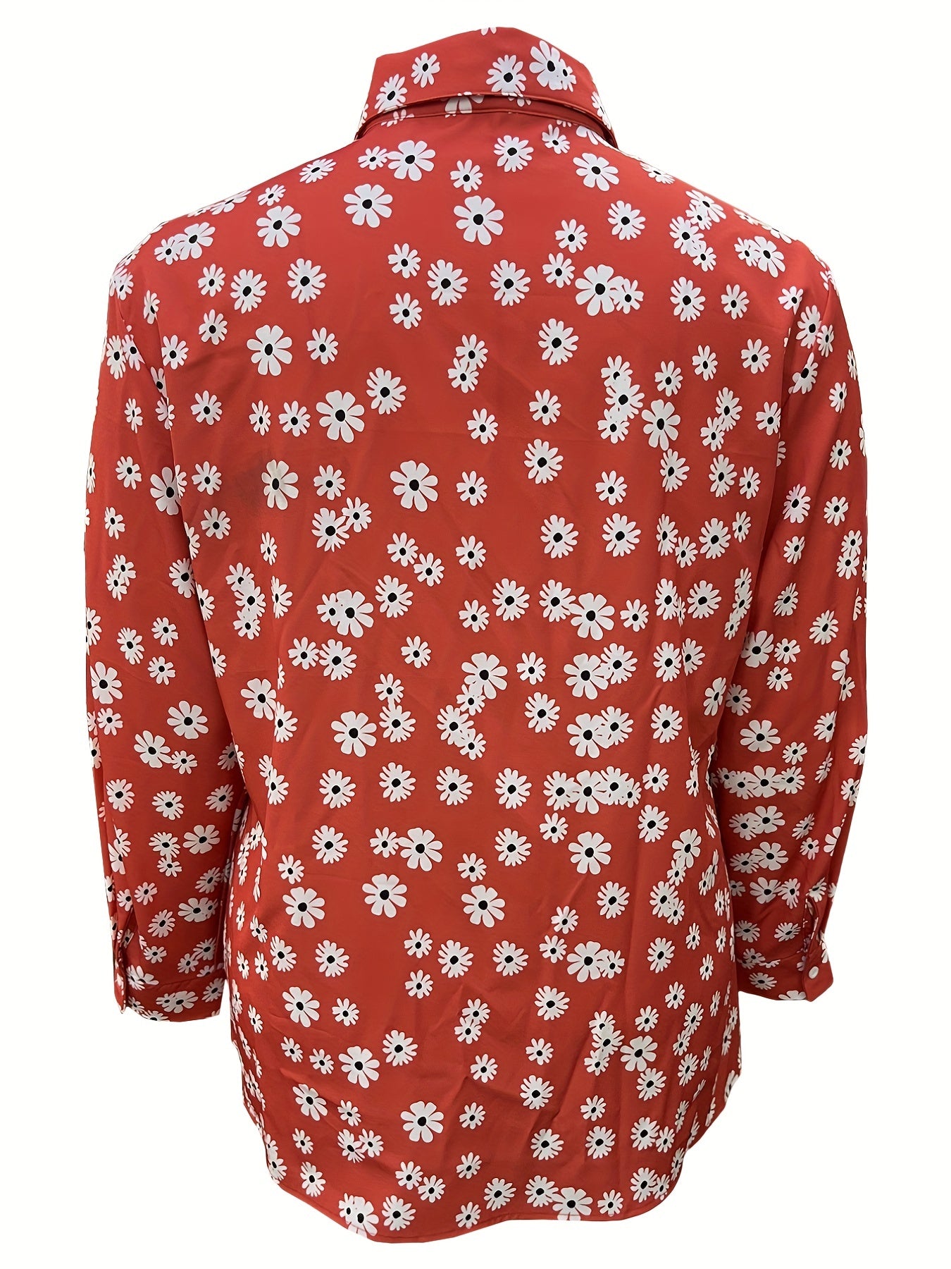  Daisy Print Blouse Long Sleeve Turn Down Collar Button Up