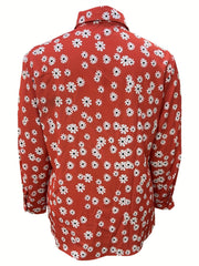  Daisy Print Blouse Long Sleeve Turn Down Collar Button Up