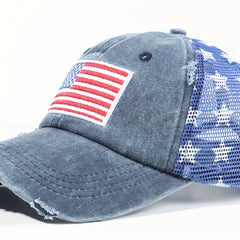 Pentagram Print Mesh Trucker Hat Navy Distressed Baseball Cap
