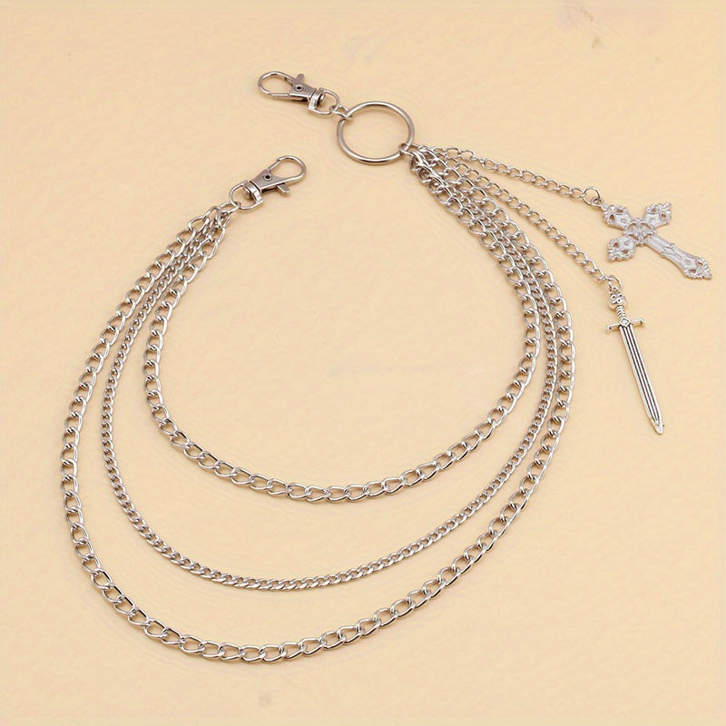 Geometric Cross Pants Chain Sword Pendant Decoration