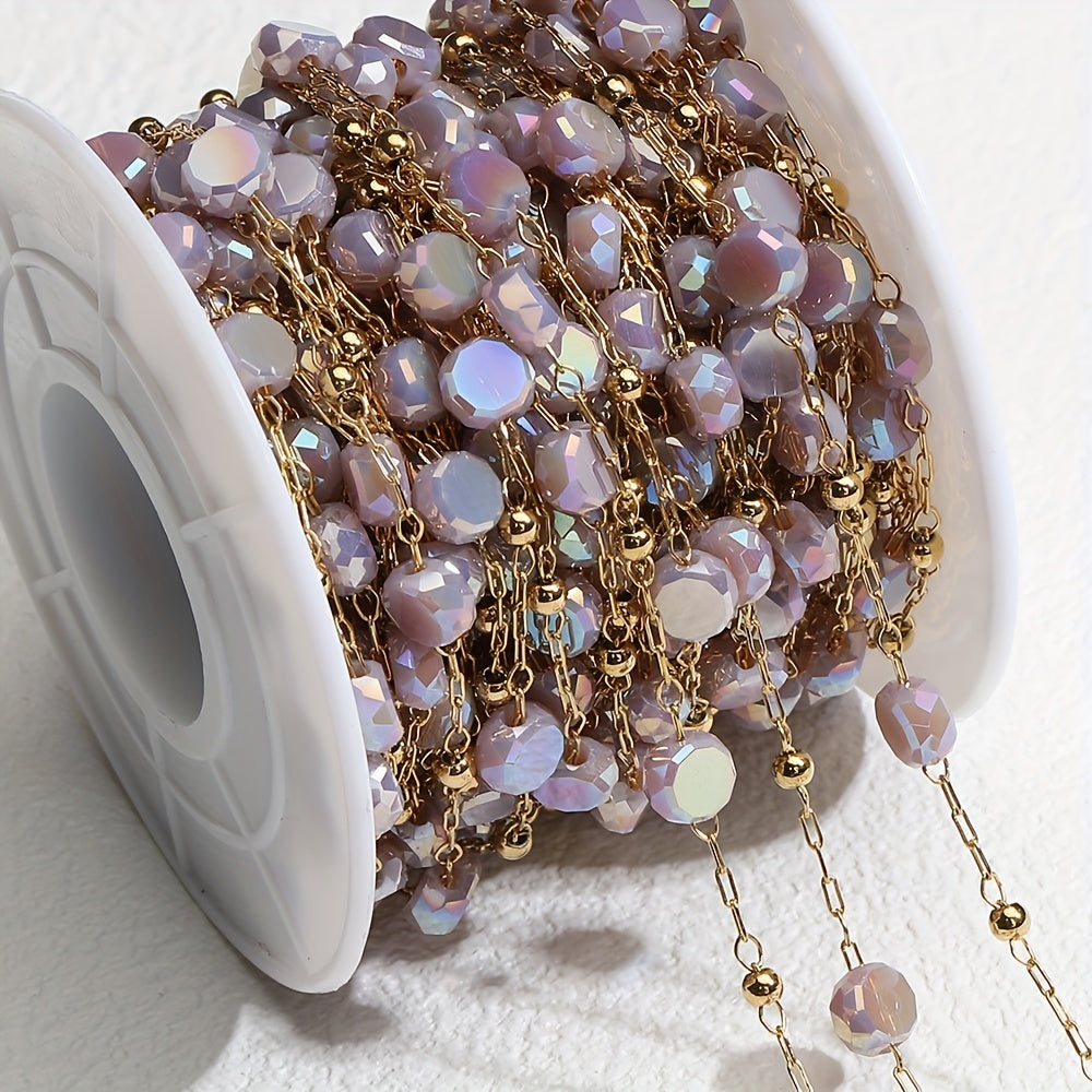 1m Stainless Steel Crystal Stone Chain Purple Beaded Sweater Chain