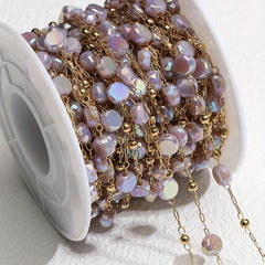 1m Stainless Steel Crystal Stone Chain Purple Beaded Sweater Chain