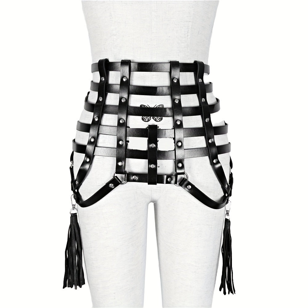 Gothic Tassel Harness Belt PU Leather Waistband for Women