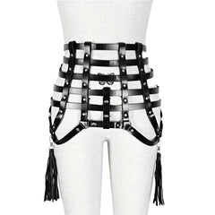 Gothic Tassel Harness Belt PU Leather Waistband for Women