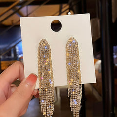 Bohemian Rhinestone Tassel Earrings Silver Plated