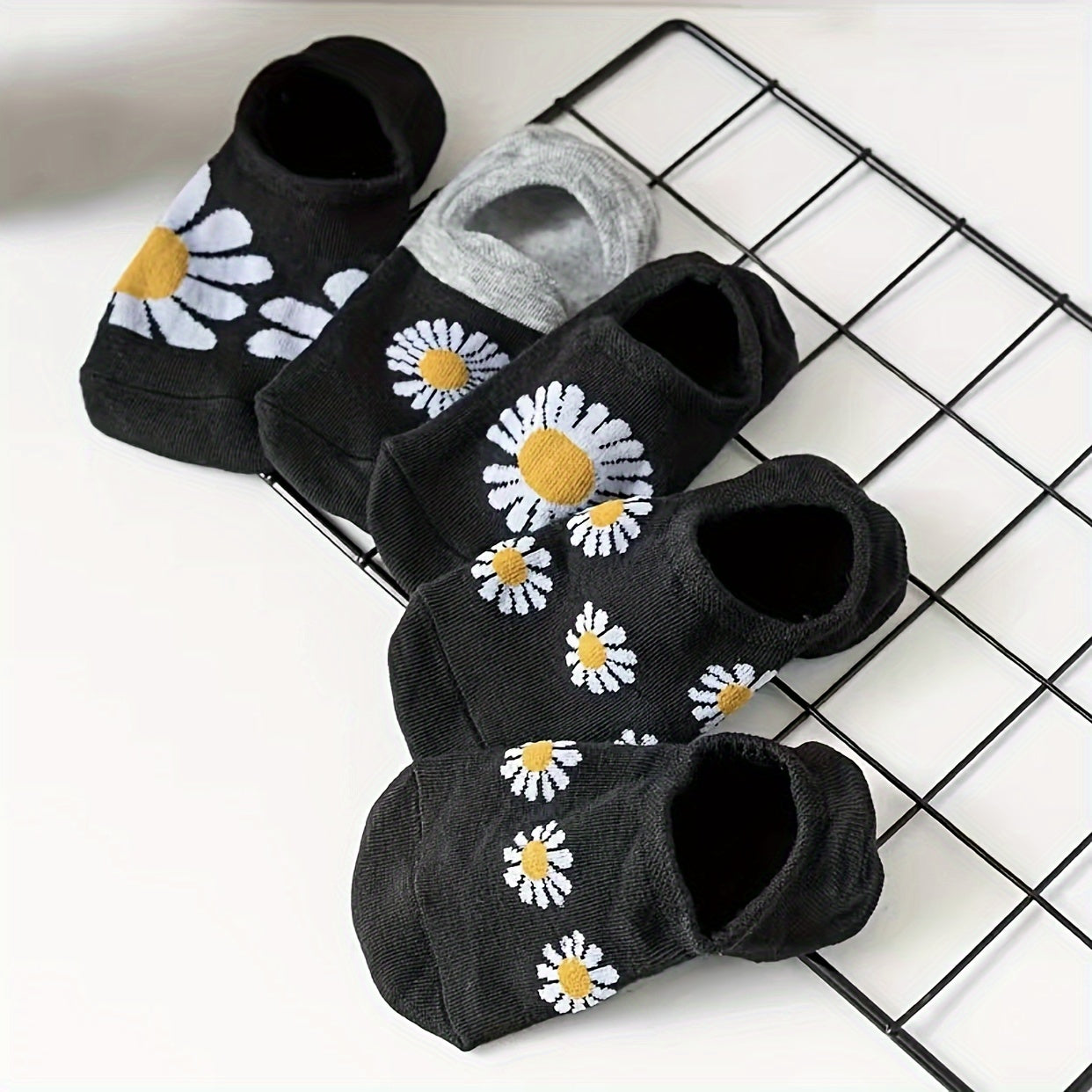 5 Pairs Flower Print Low Cut Ankle Socks Women's Stockings