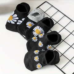 5 Pairs Flower Print Low Cut Ankle Socks Women's Stockings