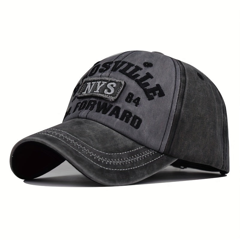 Distressed Cotton Baseball Cap with Hat Letter Embroidery