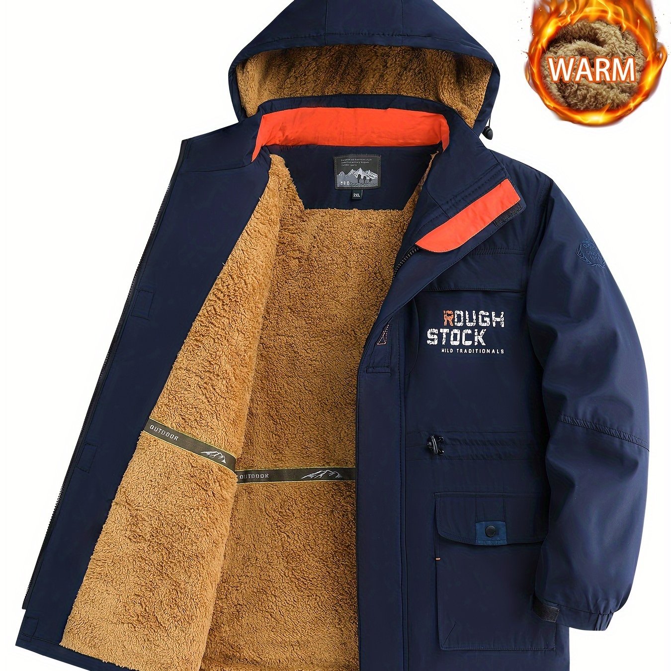 Men's Hooded Plush Windproof Warm Jacket for Autumn/Winter