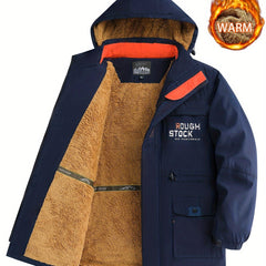 Men's Hooded Plush Windproof Warm Jacket for Autumn/Winter